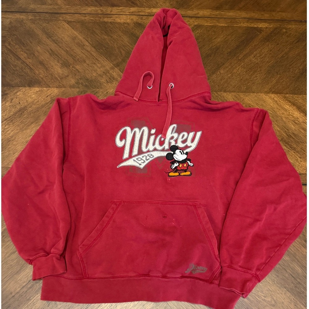 Walt Disney World Mickey Mouse 1928 Red Hoodie Pullover Sweatshirt Mens Large - Picture 1 of 8